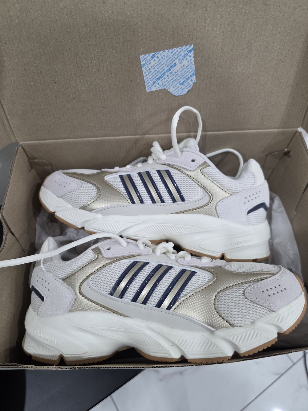 adidas Women's Sneakers in White, Navy & Gold